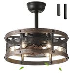 cifyses Farmhouse Caged Ceiling Fan with Lights and Remote,19'' Black Industrial Ceiling Fan with Lights Flush Mount, Reversible Indoor Outdoor Ceiling Fan Lights Ceiling Fixtures for Kitchen(No Bulb