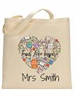 Danni Rose Personalised Teacher Bag with Customisable Name, Teacher Collage Tote Bag for Gifts, Custom Leaving End of Term Gift