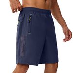 Rapoo Gym Shorts for Men with Zipper Pockets 7 Inch Inseam Quick Dry Lightweight Breathable Activewear Polyester Training Shorts for Men Navy M