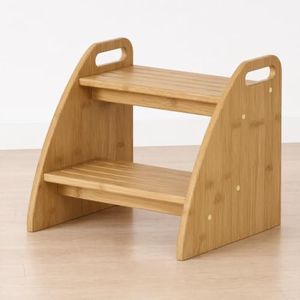 Step Stool, Two Stepping Stool 300lbs Capacity, with Non-Slip Handles and Pads,Bamboo Step Stool for Bathroom Sink, Perfect Natural Wooden Step Stool for Kitchen