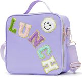 ZAKSTAR Insulated Lunch Bag for Girls - Large Reusable Preppy Lunch Box with Adjustable Shoulder Strap - Cute Smiley Design - Durable Nylon, Leakproof, Perfect for School, Travel, or Picnic (Purple)