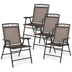 Giantex Set of 4 Patio Folding Chairs, Outdoor Dining Chairs for Camping, Beach, Backyard, Deck Portable Dining Chair w/Armrest and Metal Frame, 4-Pack Patio Chairs (Brown)