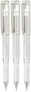 Pentel White Hybrid Gel Grip DX Metallic Gel Pens Broad 1mm Tip Nib 0.5mm Line Width Gel Ink K230-WO (Pack of 3)