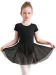 Eisnnu Girls Ballet Dance Dress Classic Cotton Short Sleeve Leotard with Chiffon Skirt Ballerina Outfit for Girls Kids Black