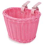 flintronic Kids Bike Basket Handwoven Cycle Basket, Bicycle Basket Wicker Basket Girl Rattan Basket, for Scooter Tricycle Stroller with Bike Accessories Easy Install Detachable - Pink