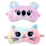 2 Pcs Plush Eye Mask Soft Sleeping Blindfold Eye Cover Comfortable Cute Animal Sleeping Mask Satin Nap Night Eyeshade Cover for Women Men Gift(Pink, Cat&Koala Style)