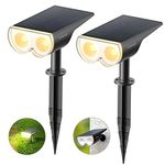 Linkind 16-LED Solar Landscape Spotlights, Dusk-to-Dawn 3000K Solar Outdoor Garden Lights, Warm White IP67 Waterproof Wall Lights for Garden Yard Driveway Porch Walkway, Pack of 2