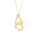 Diamond Double Heart Necklace | 14k Solid Gold Interlocking Hearts Necklace for Women | 14k Yellow Gold Pendant Necklaces | Dainty Open Heart Jewelry | Gifts for Birthday, 18"