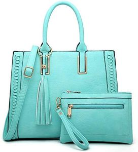 Dasein Purses Handbags for Women Satchel Vegan Leather Shoulder Bags Work Tote for Ladies with Matching Clutch (Turquoise)