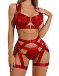 Avidlove Women's Lingerie Sets Sexy Underwire Push Up Lingerie Strappy Garter Lingerie with Chain(Red,XL)