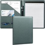 Mymazn Padfolio Portfolio Folder, Faux Leather Interview Resume Folder with Document Organizer & Business Card Holder, Letter-Sized Notepad Legal Pad Holder for Men Women (Grey Green)