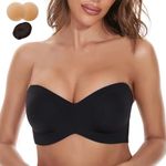 vinnercoco Strapless Bras for Women Plus Size, Minimizer Underwire Unlined Seamless Bra for Big Bust Unpadded Convertible Bandeau Bra(Black F 36)