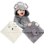 Baby Hooded Towels 2 Pack Casa Carina Premium Ultra Soft Bath Towel for Newborn, Toddler, Infant - Ultra Absorbent Baby Essential Gifts for Boys and Girls - Grey Elefant & White Bear 80 x 80cm