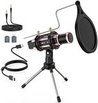 ZealSound Microphone,USB&3.5mm Mic,Type-C Adapter for Computer i Phone PC,Condenser Microphone with Echo Volume,Tripod Stand,Pop Filter,for ASMR Video Recording Streaming Singing Discord Twitch（Pink）