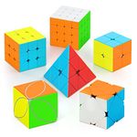 Vdealen Speed Cube Set, Magic Cube Pack of 2x2 3x3 4x4 Pyramid Skewb Ivy Stickerless Puzzle Cube Bundle, Christmas Birthday Party Toy Gifts for Kids Teens Adults (6 Pack)