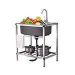 whalebee Commercial Restaurant Sink, Freestanding Kitchen Sink With Drainer Unit And Tap, Stainless Steel Utility Sink For Outdoor Indoor, Garage, Laundry, Utility Room