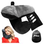 J-pillow Travel Pillow for Airplanes - British Invention of The Year - Upgraded with Patented Anti-Slip Scarf - Unique Chin Support - Neck Pillow for Travel - Flight Pillow - Black/Silver