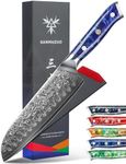 SANMUZUO Santoku Knife - 7 inch - Xuan Series - VG10 Damascus Steel Kitchen Knife - Resin Handle (Sapphire Blue)
