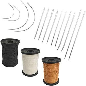 Set of 17 Heavy Duty Household Hand Needles and Extra Strong Upholstery Thread, SourceTon 7 Styles of Leather Canvas Sewing Needles and 3 Colors Nylon Thread (50 Yard)