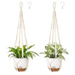 Mkono 7.5 Inch Hanging Planters, Macrame Plant Hangers with Self Watering Plant Pots Indoor Set of 2 Hanging Baskets Flower Pot Holders with Hooks No Tassels for Boho Home Decor, Ivory