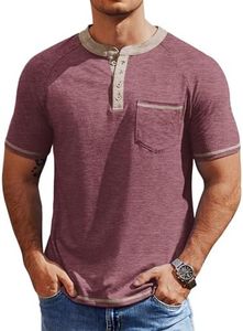 COOFANDY Henley Shirts for Men Classic Slim Fit Tee Vintage Basic Button Henley Shirts Short Sleeve Summer Fashion T Shirts