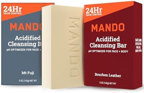 Mando 4-in-1 Acidified Cleansing Bar - 24-Hour Odor Control - Moisturizing Formula - Formulated without SLS and Parabens - Safe For Sensitive Skin - 5 ounces (Pack of 2) - Bourbon Leather & Mt Fuji
