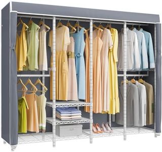 VIPEK V40C Covered Clothing Rack Heavy Duty Clothes Racks with Cover, Custom Freestanding Closets with Adjustable Shelves Portable Wardrobe Closet for Bedroom, White Metal Closet Rack with Grey Cover