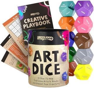 Insplore – 10 Colorful 12-Sided Art Dice with Prompt Words Plus Games, Challenges & Activities Booklet – 1” Wooden Blocks for Creative Inspiration – Roll to Go from Stuck to Unstoppable