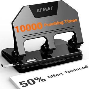 AFMAT 3 Hole Punch Heavy Duty, 40-Sheet 3 Hole Puncher for Binder, Metal Three Hole Punch w/ 10000+ Punching Times, 50% Reduced Effort, Bulit-in S.S. Paper Guide, Large Chip Tray, Black