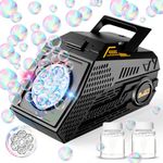 Babuloo Bubble Machine, Automatic Bubbles Machine for Kids 10000+ Bubbles Per Minute, Portable Rechargeable Bubble Maker with 6 Big Holes/Lights/2 Solution for Outdoor Wedding Party, Black