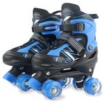 Roller Skates for Kids Boys Girls Toddler Beginner, Adjustable 4 Sizes Skates for Kids and Youth Teen with Light Up Wheels, Quad Black Blue Roller Skates for Sports (Medium 1-4 US)