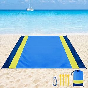 Sarsumir Coperta da Spiaggia 210 x 200CM Anti Sabbia Coperta Picnic Grande Tappetino da Spiaggia Impermeabile Portatile Accessori Viaggio, Blu