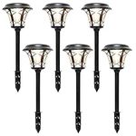 25 Lumen Solar Powered Pathway Lights, Super Bright SMD LED Outdoor Lights, Stainless Steel & Glass Waterproof Light for Landscape, Lawn, Patio, Yard, Garden, Deck Driveway, 6 Pack, Warm White