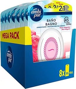 Ambipur Ambientador Casa para Baño (8 x 45 días), Elimina y Previene los Malos Olores, Fragancia Flores Elegantes, Mega Pack