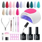 SUNUV Gel Nail Polish Kit with UV Light for Nails SUN2C 16 Colors Gel Polish Sets, Base and Top Coat with 8 PCS Manicure Tools Gift for Women (SUN2CRoseAll-16ColorsUS)