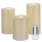 COVEGE Flameless Candles with Remote, Real Wax Battery Operated Candles with Flickering Flame, Fake LED Electric Timer Candles for Home Holiday Party Christmas Decor, Ivory, Set of 3