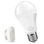 Motion Sensor Light Bulbs for Outdoor/Indoor, 10W Motion Detector LED Bulb, 120W Equivalent, A19 E26 3000K Warm White, Auto Activated Dusk to Dawn Security Lights for Basement Garage Stairs Patio