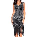 Comeon Gatsby Dress, Women 1920s Art Deco Sequin Paisley Flapper Tassel Glam Party Cocktail Dresses(Black,L)