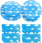 Blue Sky White Clouds Birthday Party Supplies, 20 Plates and 20 Napkins, Blue Sky Cartoon Theme Birthday Party Decorations for Baby Kids Shower