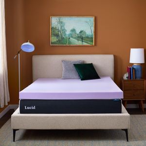 LUCID 4-Inch Lavender Memory Foam Mattress Topper, Queen Size