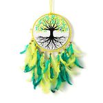 DULI Dream Catcher Handmade Tree of Life Canvas Dreamcatcher for Bedrooms Office Balcony Outdoors Garden Car Hanging, 49cm, Dreamkacher (CanvasTreeofLifeMediumDC-YellowGreen)