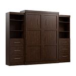 Bestar Pur Queen Murphy Bed and 2 Shelving Units with Drawers (115W) in Chocolate