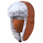 GADIEMKENSD Winter Trapper Hat for Women and Kid Warm Russian Gas Ushanka for Men Snow Ski Clothes Hunting Trooper Hat with Earflap Chin Strap Windproof Face Mask Faux Fur Aviator Hat Camel L