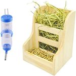 Rabbit Hay Feeders Rack Bunny Wooden Cage Food Rack Bowl with Hamster Water Bottle for Small Animal Supplies Chinchillas Guinea Pig 2 PCS