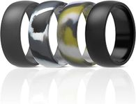 ThunderFit Mens Silicone Rings Wedding Bands, Classic & Striped Style 8.7 mm Wide 2.5mm Thick - 1/4/7 Variety Multipack (Charcoal Black, Iron Grey, Grey Green Camo, Grey Camo, 5.5-6 (16.50mm))