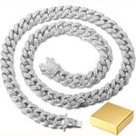 Halukakah Bling Men'S Platinum Plated Dense Diamond Set Big Cuban Chain Necklace 30"(75Cm) With Free Giftbox