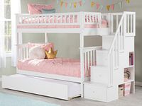 Atlantic Furniture Columbia Staircase Bunk Twin Size Urban Trundle Bed, Twin/Twin, White