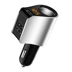 Car Charger Extension Cigarette Lighter Adapter,Socket Splitter with 3 USB and Voltage Meter,Compatible with iPhone 8/7/X/6S/XR,iPad,Samsung Galaxy S9/S8,iPad,GPS,Android Phone (Silver)