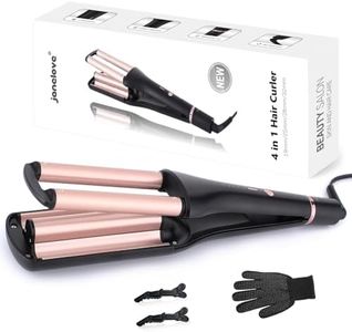 [19/25/28/32mm] Welleneisen für Haare - janelove 4-in-1 Lockenstab für Beach waves/Natürlich Wellen/Wasserwellen/Mermaid Waves, 160°C bis 210°C Kreppeisen für die haare mit Handschuhe und Clips - Gold