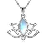 YFN Lotus Flower Necklace Sterling Silver Birthstone Lotus Pendant Lotus Jewelry Gifts for Women Girls (Moonstone)